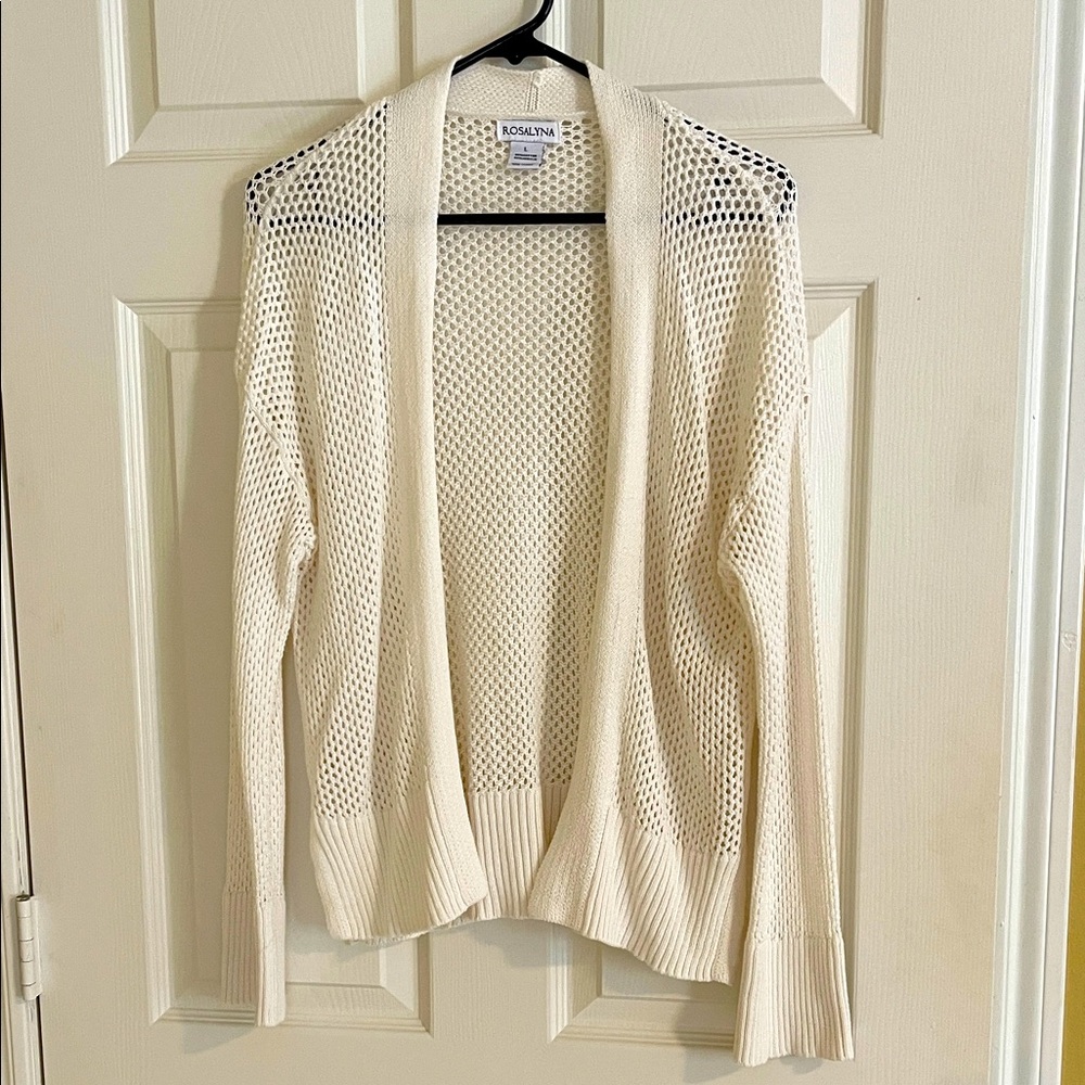 Rosalyna Cream Open Knit Cardigan Sweater